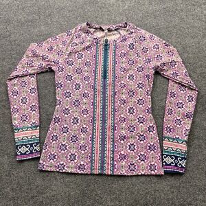 Nanette Lepore Rash Guard Womens Medium Pink Purple Geometric Long Sleeve Zip